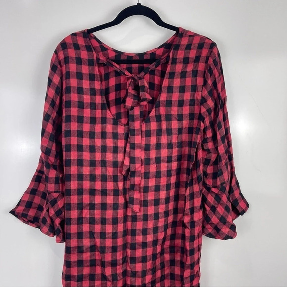 Cloth & Stone Buffalo Plaid Long Bell Sleeve Shift Dress Size Medium - Picture 8 of 10